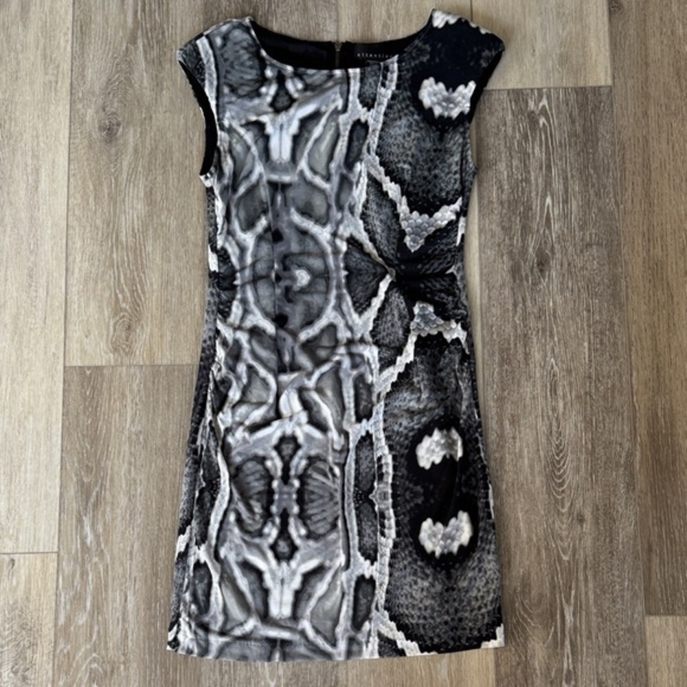 attention Black & White Snake-Print Cap-Sleeve Mini Dress